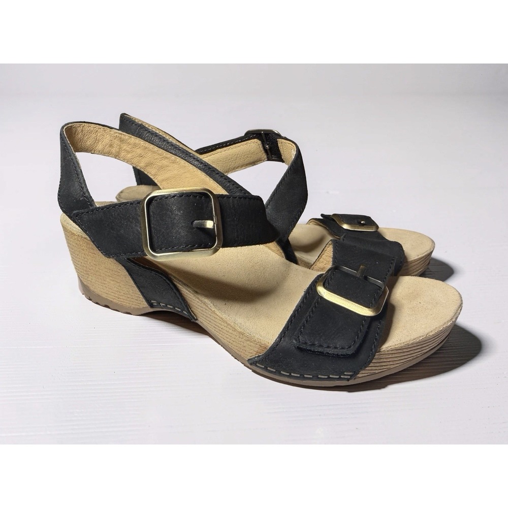 Dansko Trinity Black Calf Leather Sandal Ankle Strap Block Heel Womens Sz 36 / 6